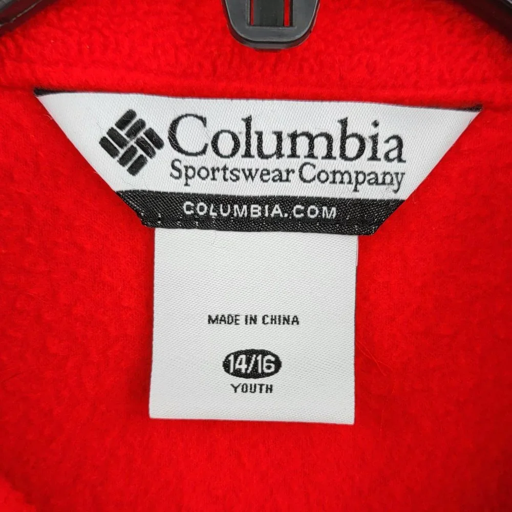 Columbia Red Youth Large 14/16 Fleece Long Sleeve Full Zip Pockets Collar Jacket